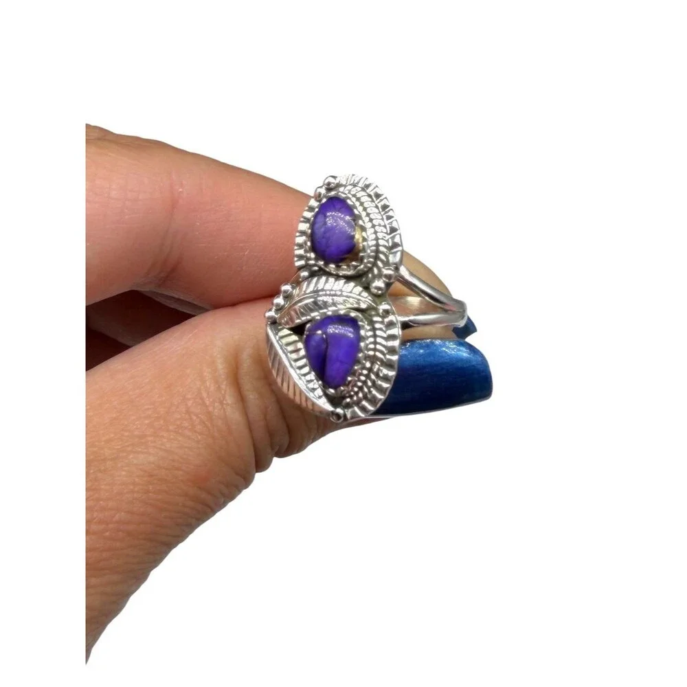 Kingman Purple Copper Turquoise Ring Size 8.5 Solid 925 Sterling Silver